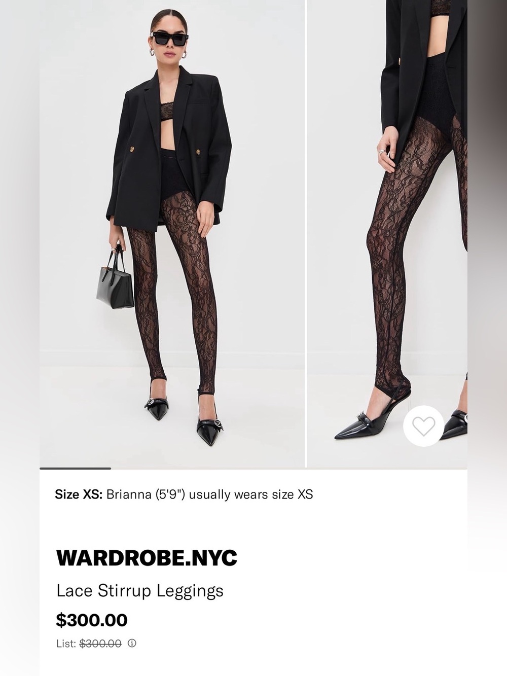 WARDROBE.NYC Black Lace Stirrup Leggings with Floral Pattern - NWOT (never worn)